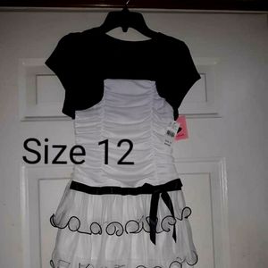 Ruffled B&W dress with attached shoulder cover